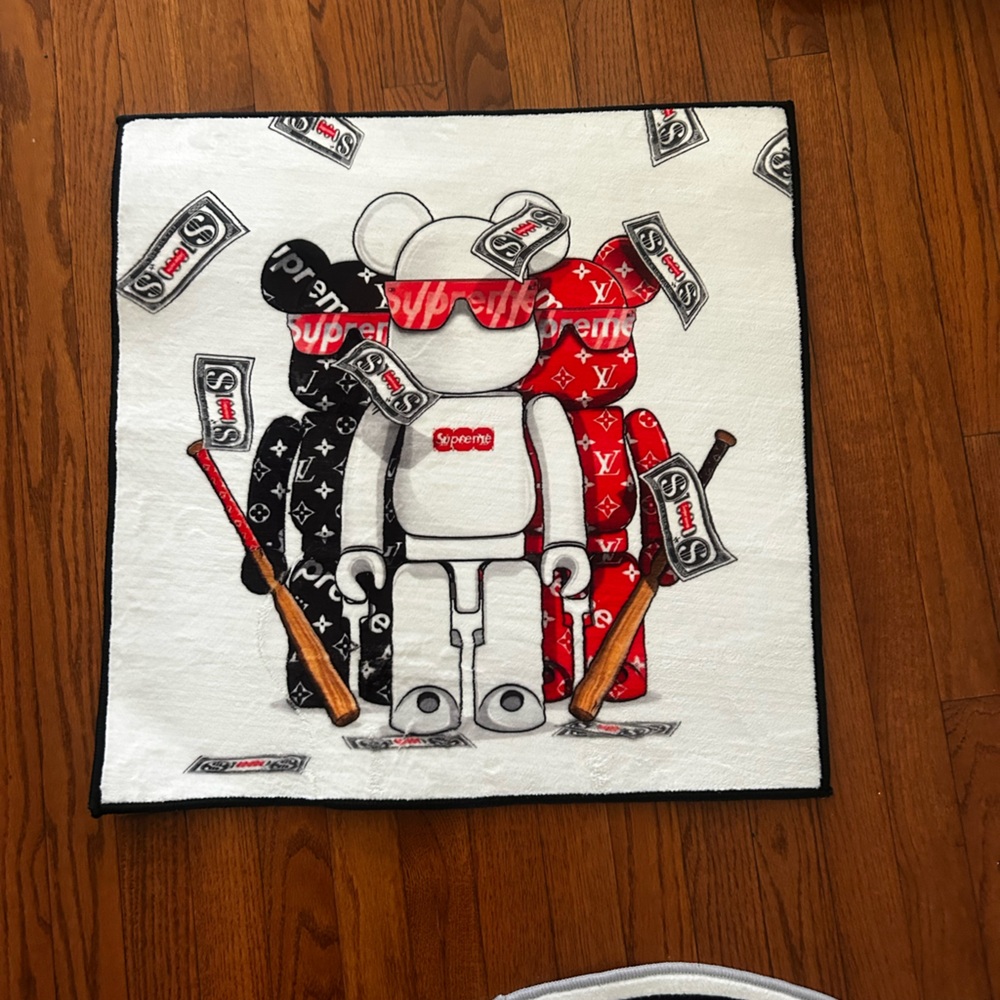 Supreme Kids Graphic Bear Plaid Blanket - White, Red, Black